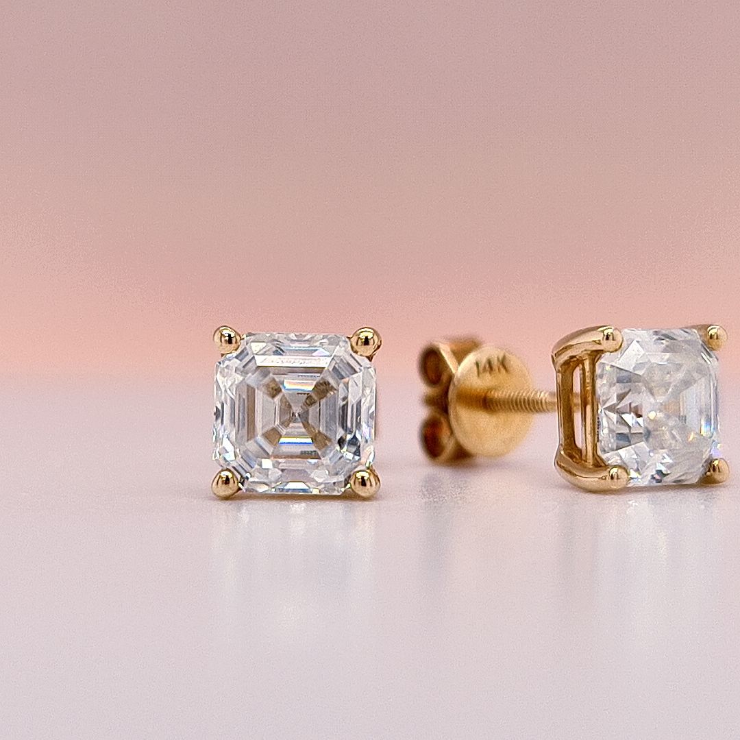 2 Carat tw Asscher Cut Moissanite Stud Earrings