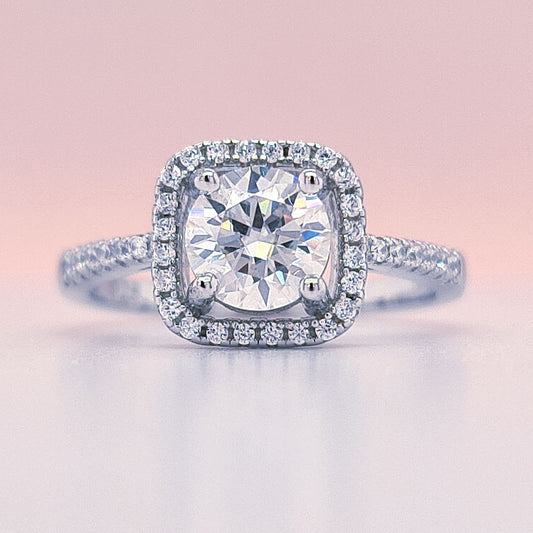 1 Carat Round Moissanite Square Halo Ring
