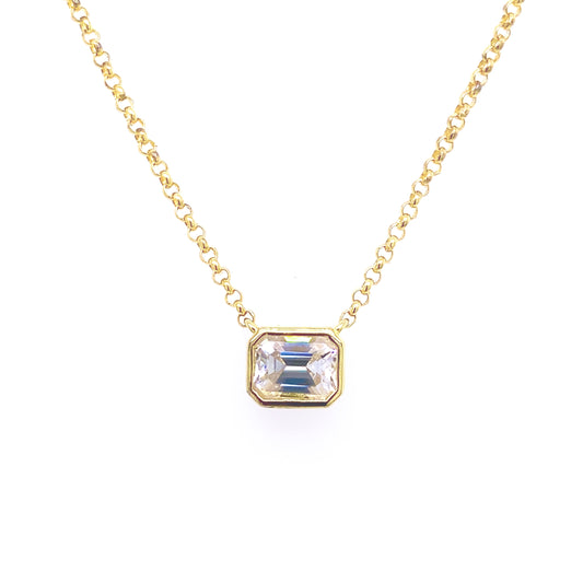 0.98 Carat Emerald Cut Moissanite Bezel Set Necklace