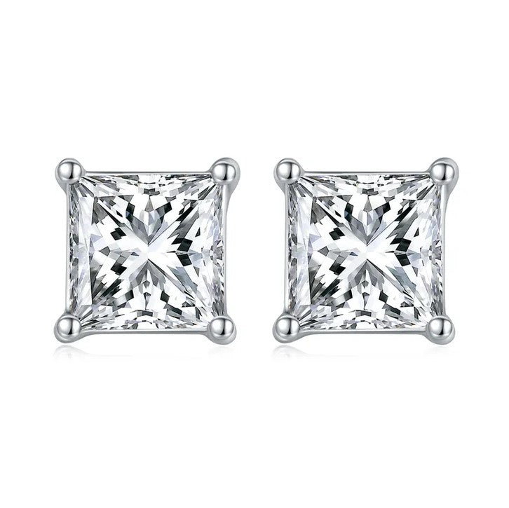 2 Carat tw Princess Cut Moissanite Stud Earrings
