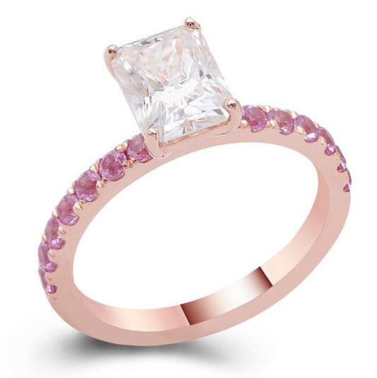 1.8 Carat Radiant Cut Moissanite & Pink Sapphire Ring