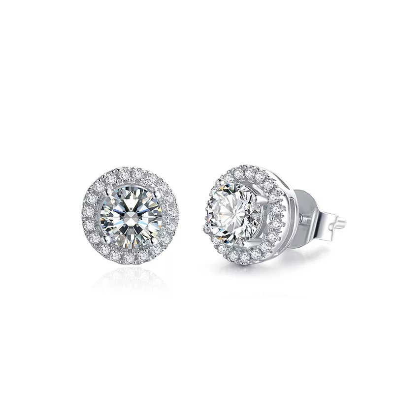 1 Carat tw Round Moissanite Halo Stud Earrings