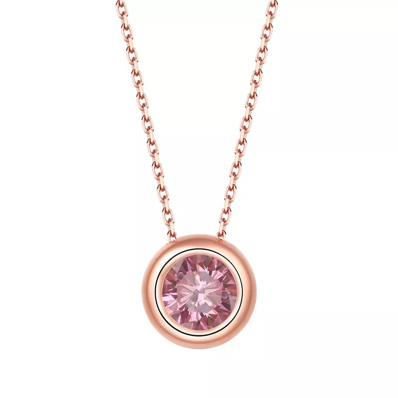 1 Carat Round Cut Moissanite Bezel Necklace in Rose Gold