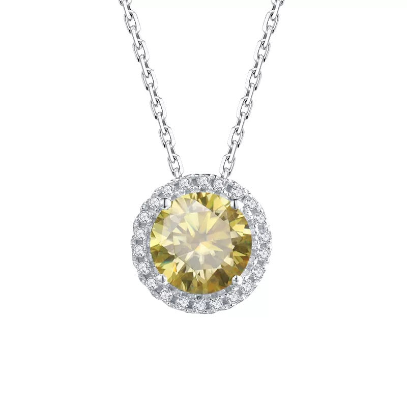 1 Carat Round Moissanite Halo Necklace