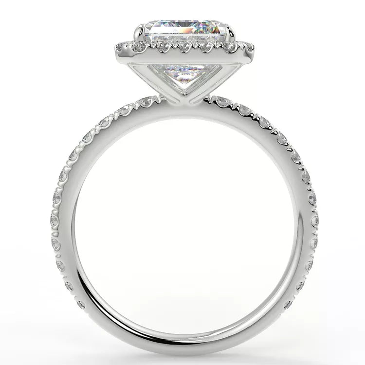 3.17 Carat Emerald Cut Moissanite Solitaire Halo Ring