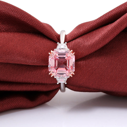 4 Carat tw Asscher Cut Pink Moissanite Trilogy Ring