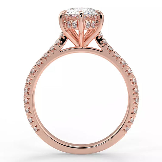 2 Carat Pear Cut Moissanite Solitaire Ring with Pave Band