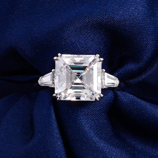 4 Carat tw Asscher Cut Moissanite Trilogy Ring