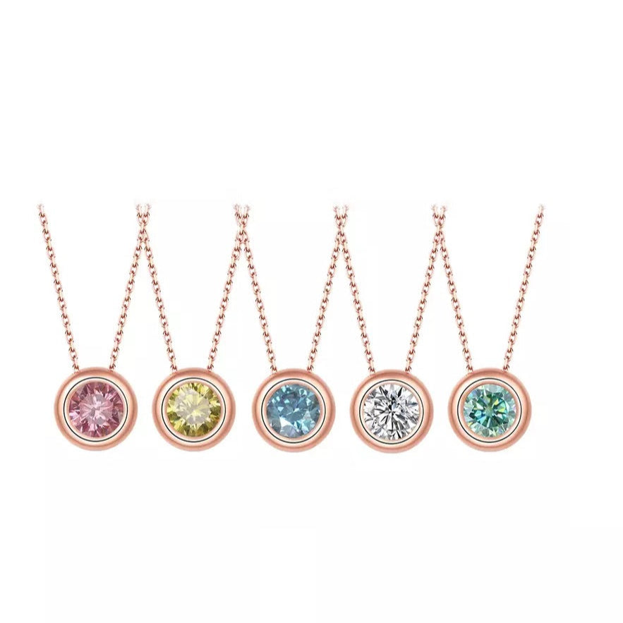 1 Carat Round Cut Moissanite Bezel Necklace in Rose Gold
