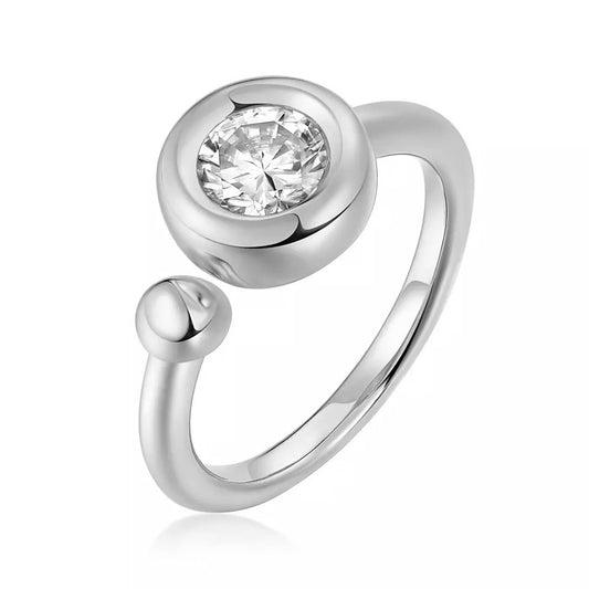 1 Carat Round Cut Bezel Set Open Ring in Silver