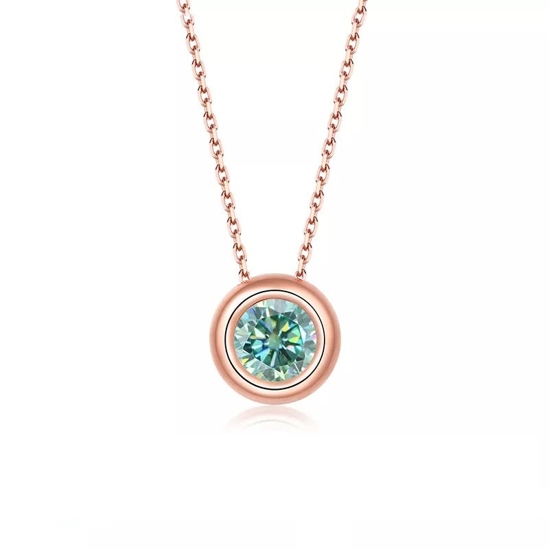 1 Carat Round Cut Moissanite Bezel Necklace in Rose Gold
