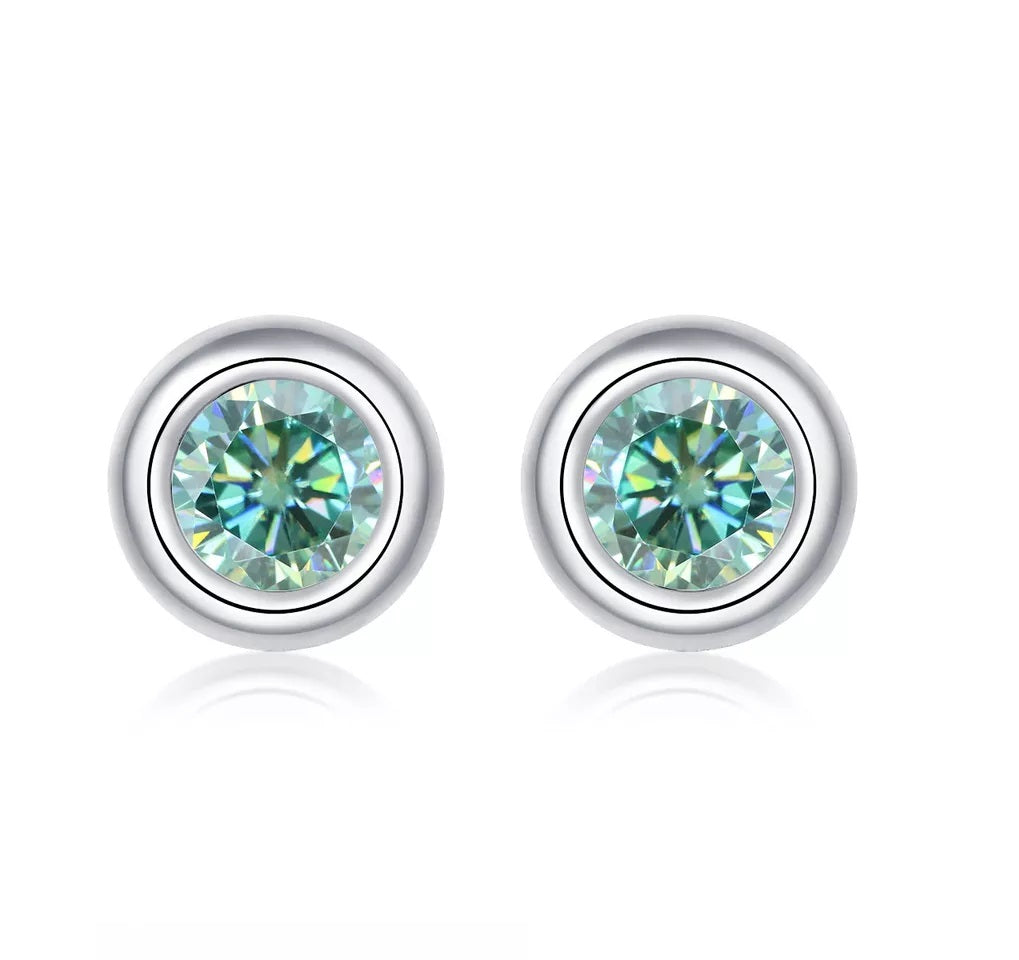 2 Carat tw Round Cut Moissanite Bezel Studs in Silver