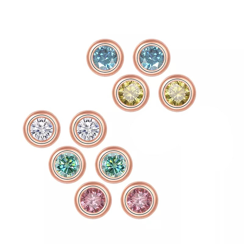 2 Carat tw Round Cut Moissanite Bezel Studs in Rose Gold