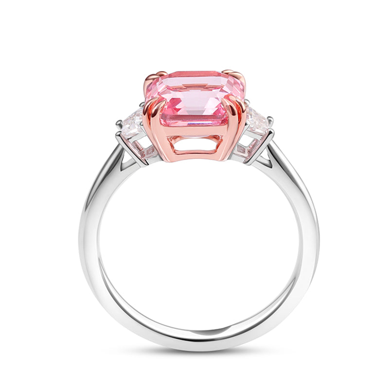4 Carat tw Asscher Cut Pink Moissanite Trilogy Ring