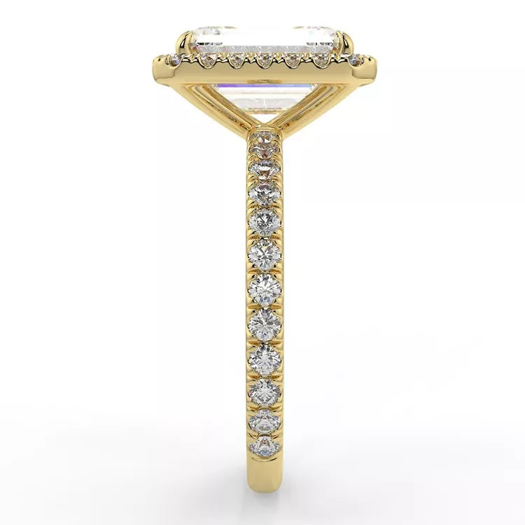 3.17 Carat Emerald Cut Moissanite Solitaire Halo Ring