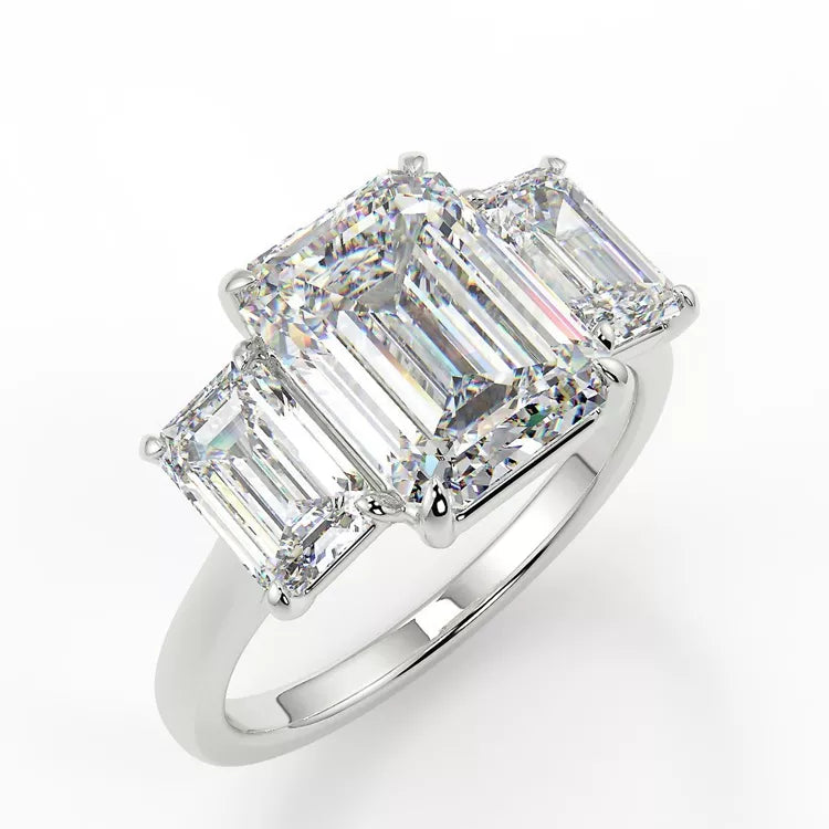 2.23 Emerald Cut Trilogy Moissanite Ring