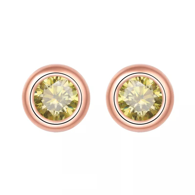 2 Carat tw Round Cut Moissanite Bezel Studs in Rose Gold