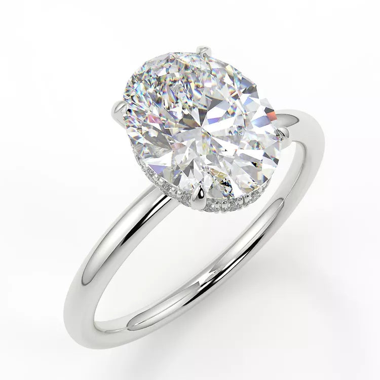 3.74 Carat Oval Cut Crushed Ice Moissanite Solitaire Ring