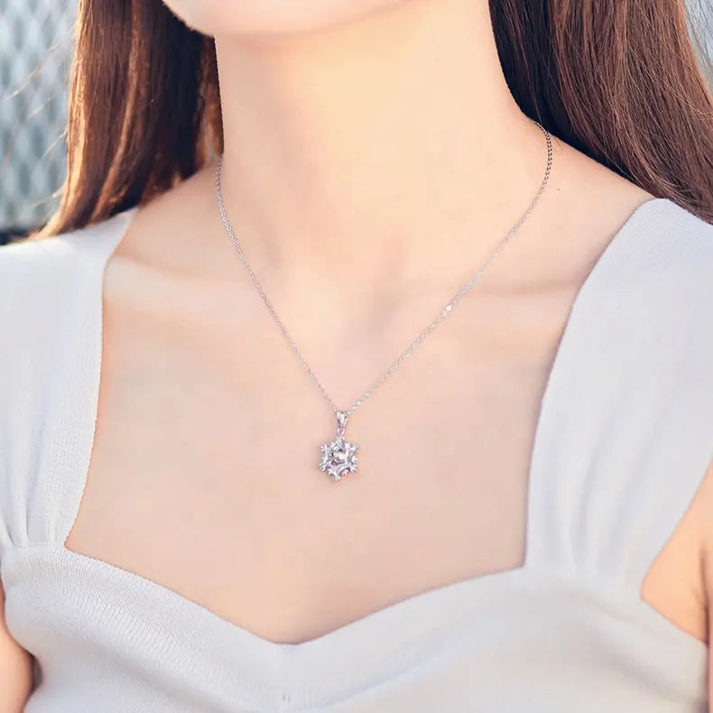 Dancing Moissanite in Snowflake Pendant
