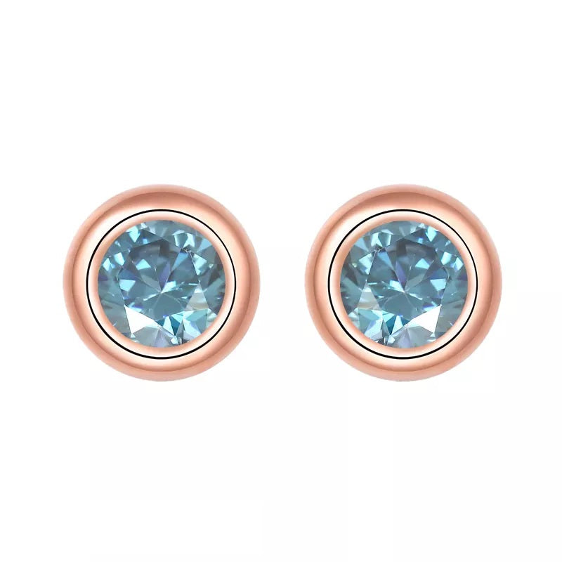 2 Carat tw Round Cut Moissanite Bezel Studs in Rose Gold