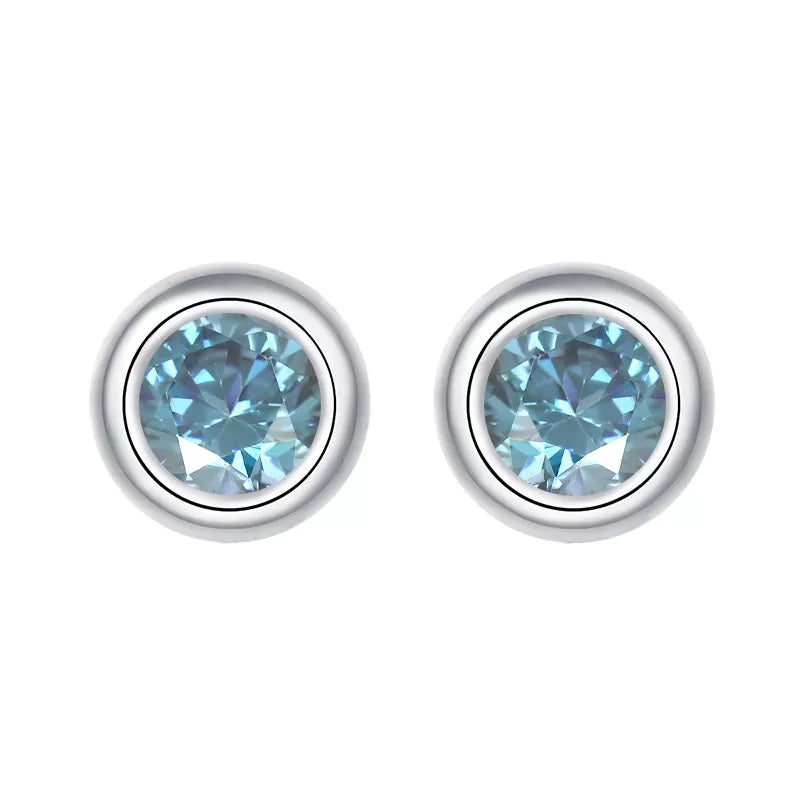 2 Carat tw Round Cut Moissanite Bezel Studs in Silver