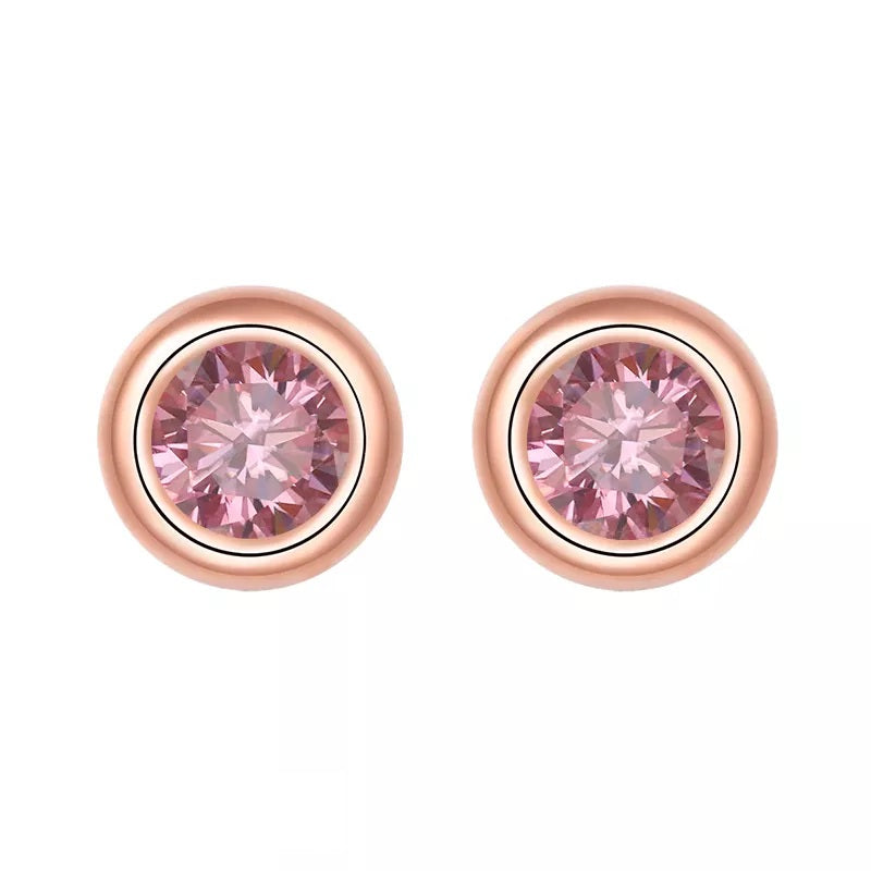 2 Carat tw Round Cut Moissanite Bezel Studs in Rose Gold