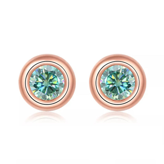 2 Carat tw Round Cut Moissanite Bezel Studs in Rose Gold