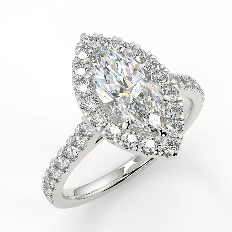 2.48 Carat Marquise Cut Moissanite Solitaire Halo Ring