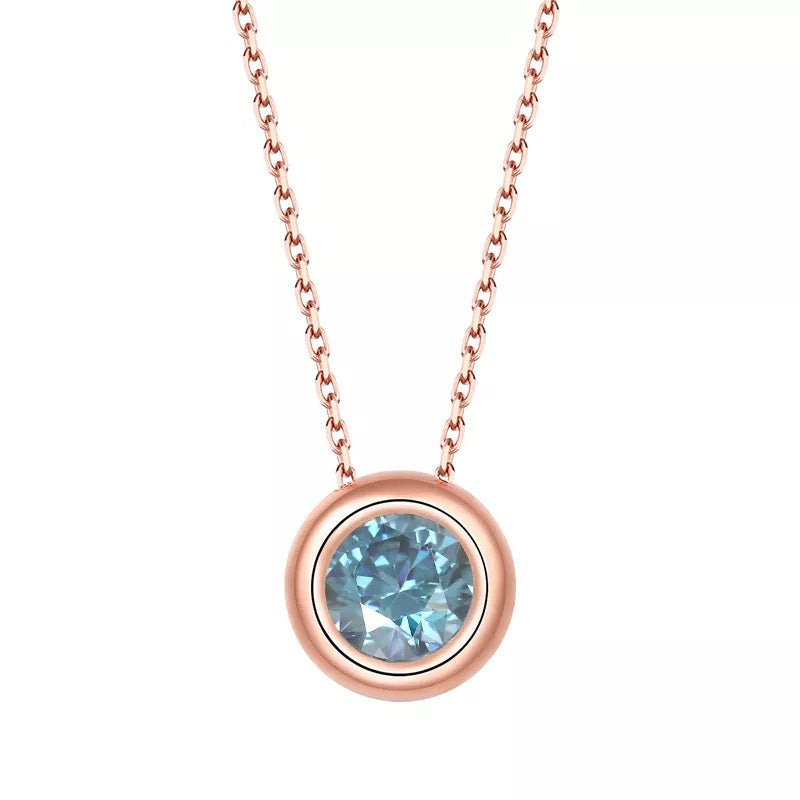 1 Carat Round Cut Moissanite Bezel Necklace in Rose Gold