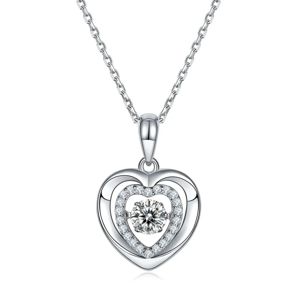 Dancing Moissanite in Double Heart Pendant