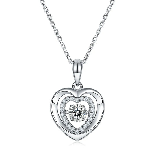 Dancing Moissanite in Double Heart Pendant Ready to Ship