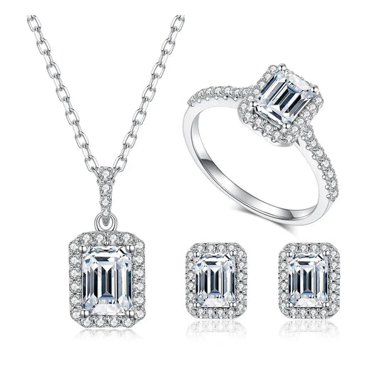 1 Carat tw Emerald Cut Halo Moissanite Stud Earrings