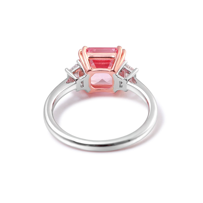4 Carat tw Asscher Cut Pink Moissanite Trilogy Ring