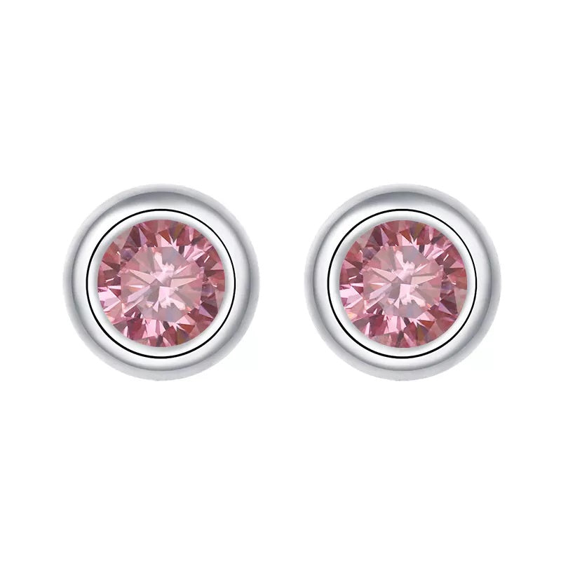 2 Carat tw Round Cut Moissanite Bezel Studs in Silver