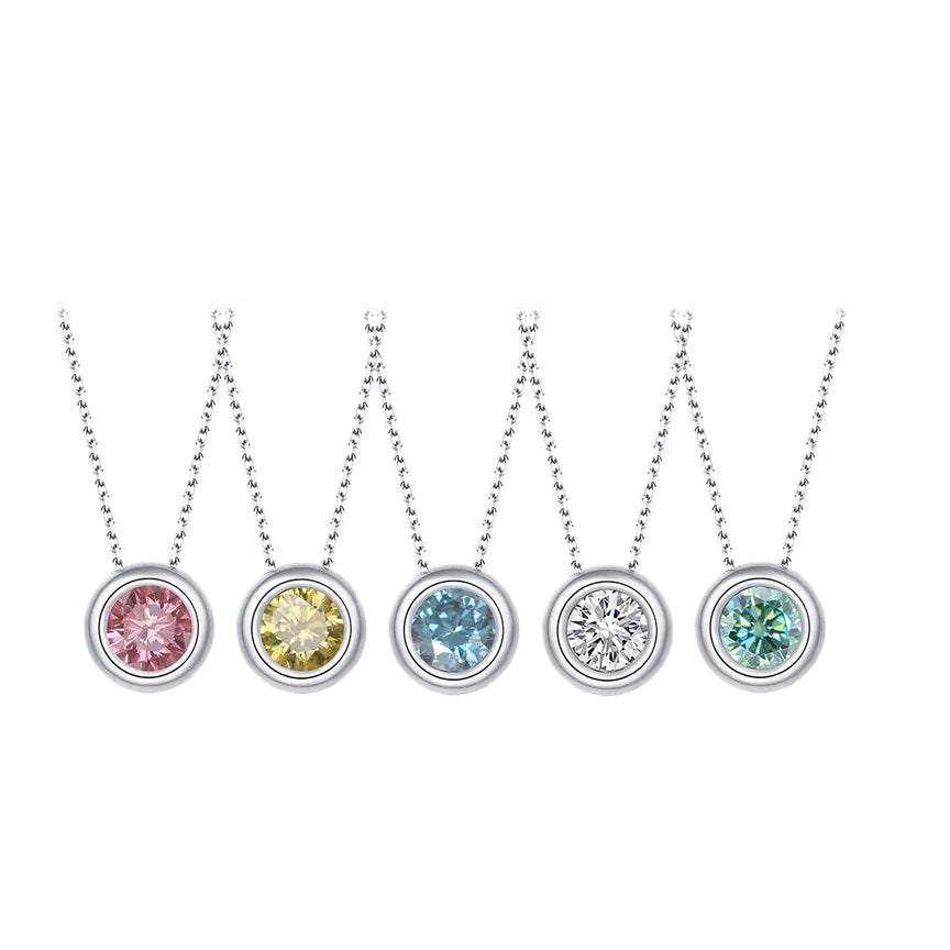 1 Carat Round Cut Moissanite Bezel Necklace in Silver