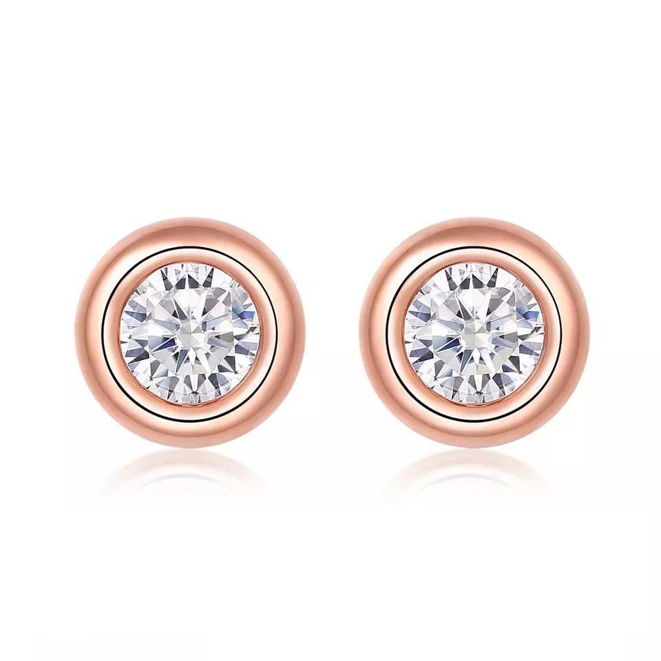 2 Carats tw Round Cut Bezel Studs in Rose Gold