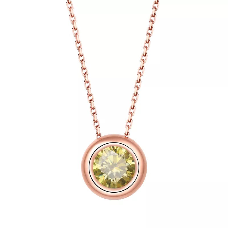 1 Carat Round Cut Moissanite Bezel Necklace in Rose Gold
