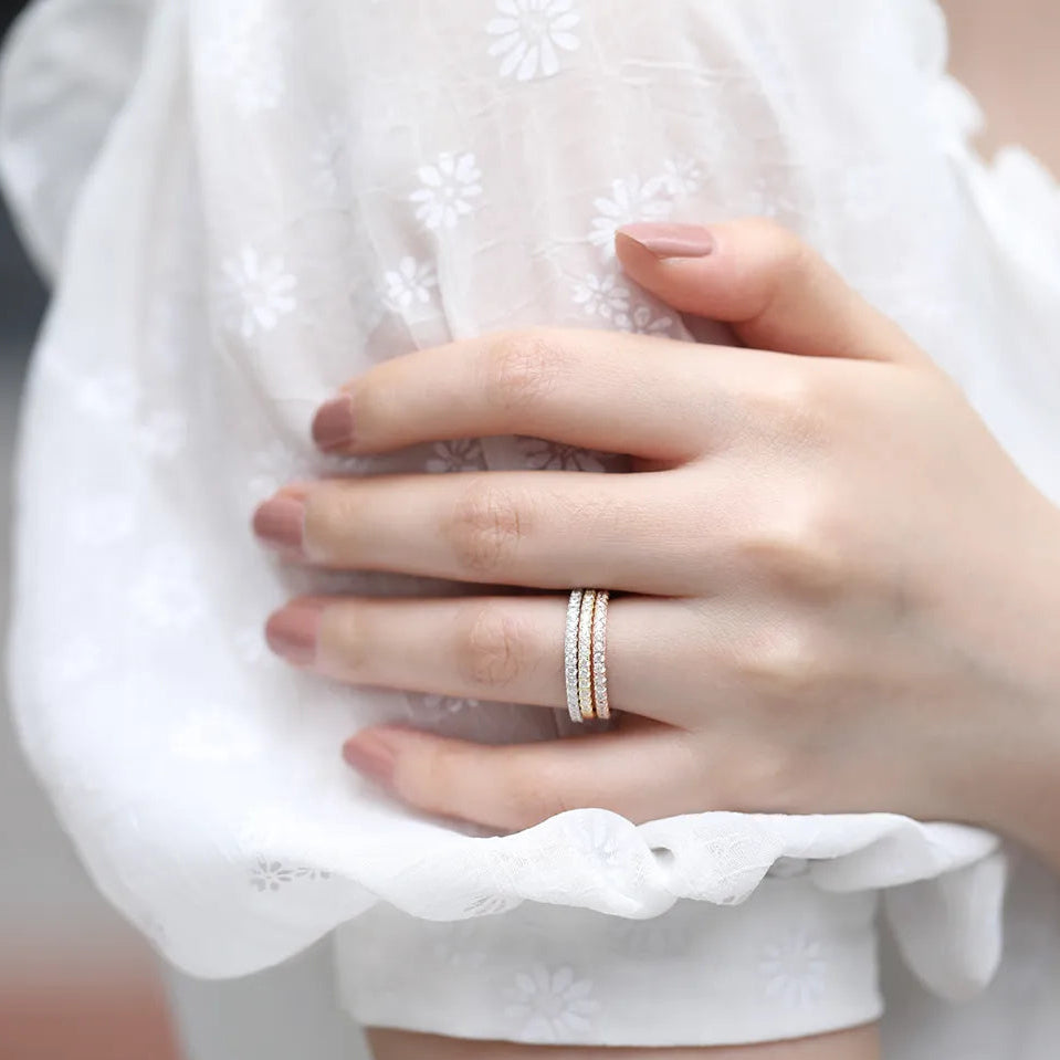 1.5 mm Half Paved Silver Stacker Ring