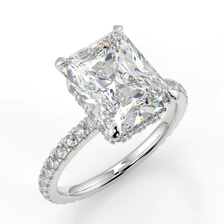 1.67 Carat Radiant Cut Crushed Ice Moissanite Ring
