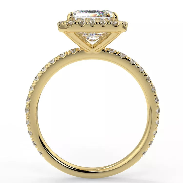 3.17 Carat Emerald Cut Moissanite Solitaire Halo Ring