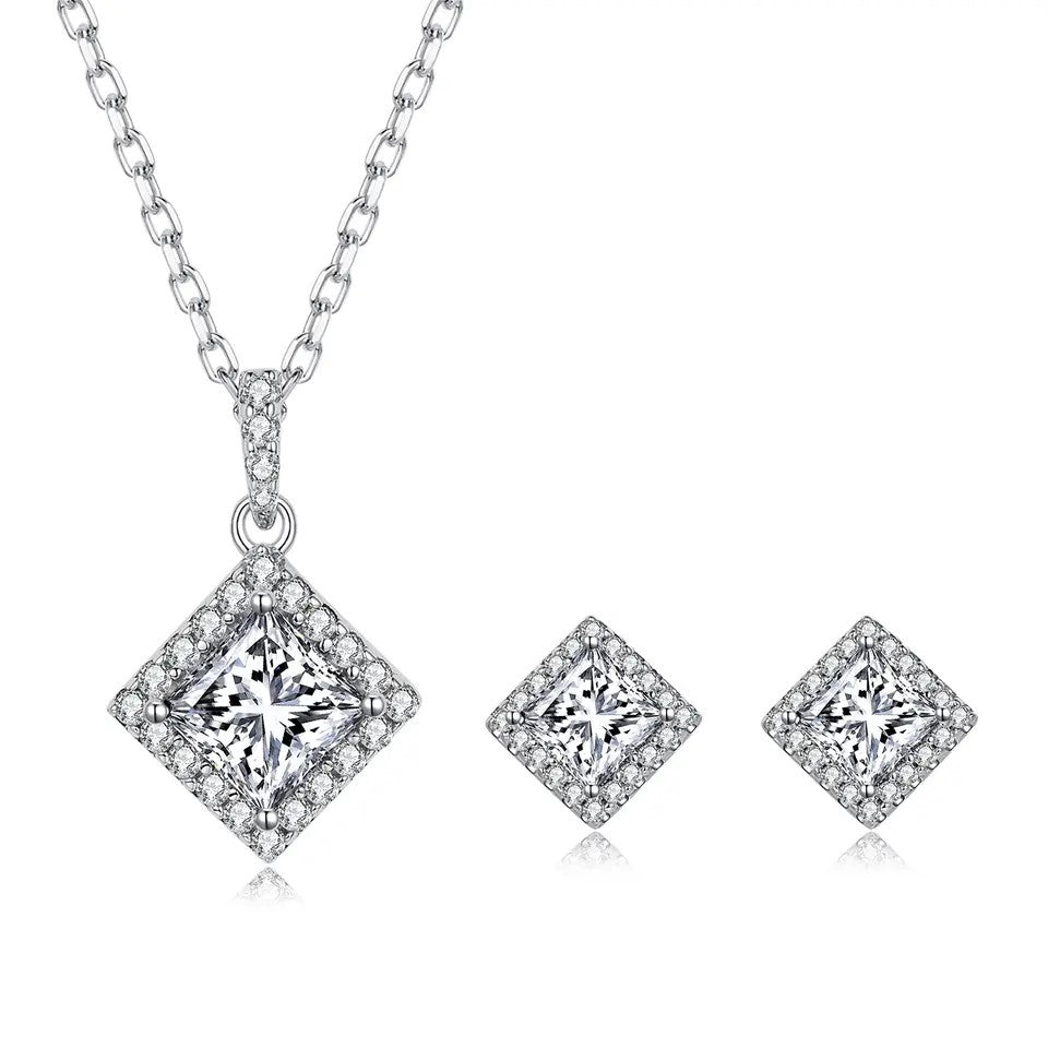 1 Carat Princess Cut Halo Moissanite Necklace