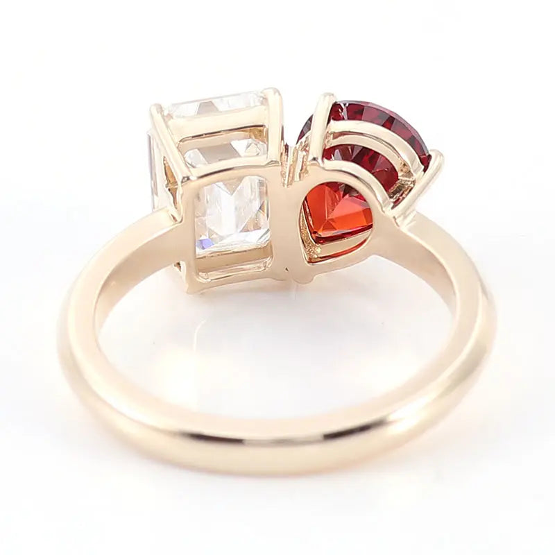 Emerald Moissanite & Ruby Toi et Moi Ring