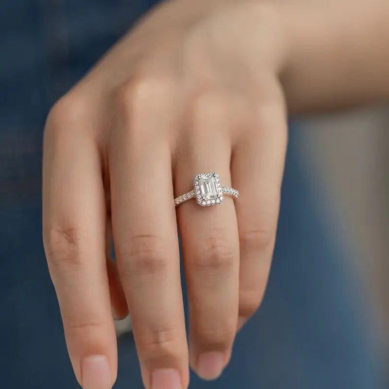 1 Carat tw Emerald Cut Halo Ring
