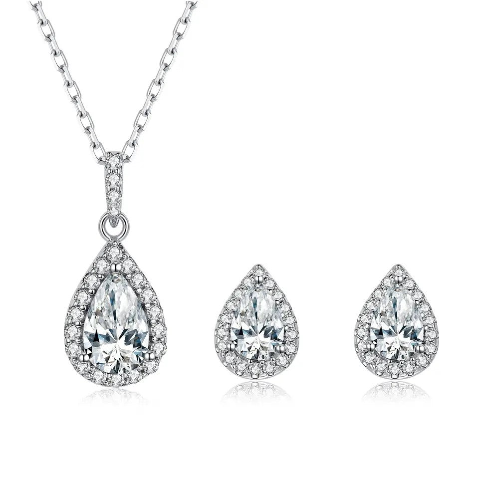 1 Carat Pear Cut Halo Moissanite Necklace