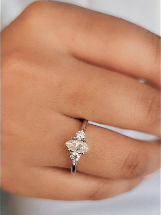 Marquise & Round Cut Moissanite Trilogy Ring
