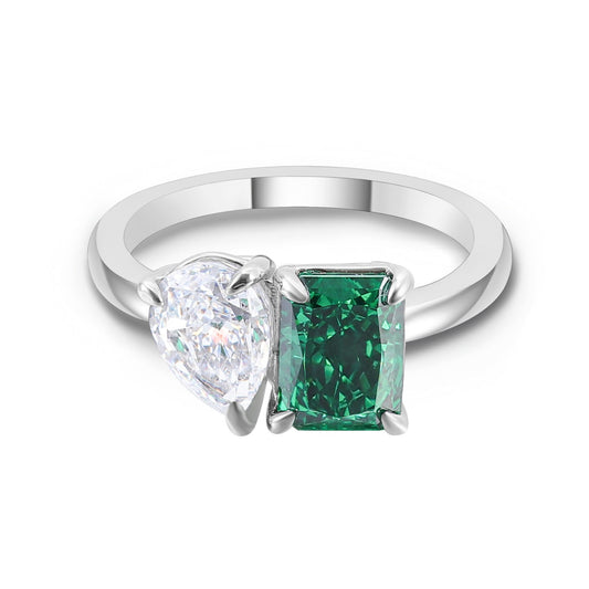 3 carat tw Pear & Radiant Green Moissanite Ring