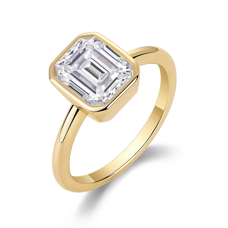 2.23 Carat Emerald Cut Moissanite Bezel Ring