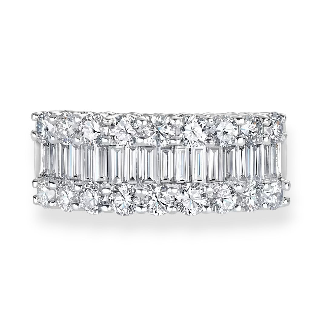 Baguette & Round Moissanite Signet Ring