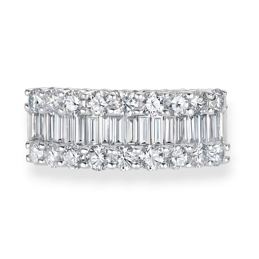 Baguette & Round Moissanite Signet Ring