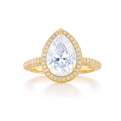 2 carat Pear Cut Moissanite Halo Ring 3D pave Ring